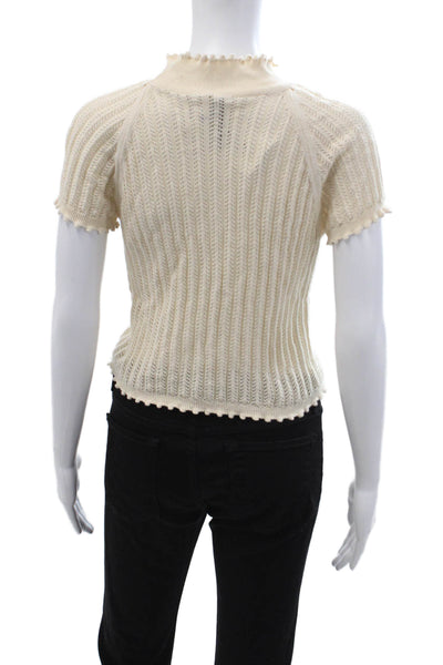 Anthropologie Women Pullover Beige Mock Neck Short Sleeve Cotton Size S