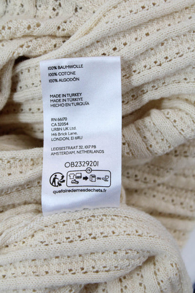 Anthropologie Women Pullover Beige Mock Neck Short Sleeve Cotton Size S