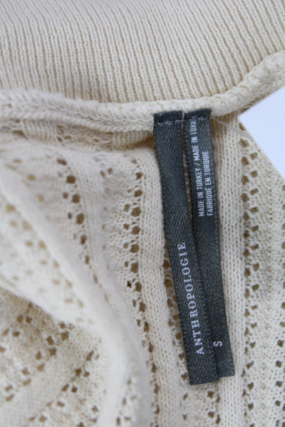 Anthropologie Women Pullover Beige Mock Neck Short Sleeve Cotton Size S