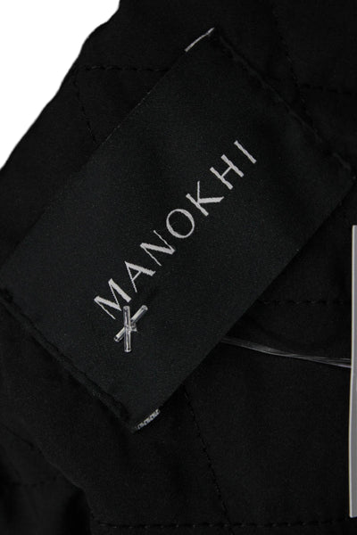 Manokhi Mens Bomber Jacket Biker Black Leather Button Collared Size L