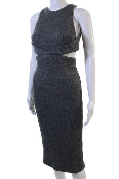 Cushnie Et Ochs Women Dark Gray Bodycon Sweater Dress Wool Sleeveless Size S
