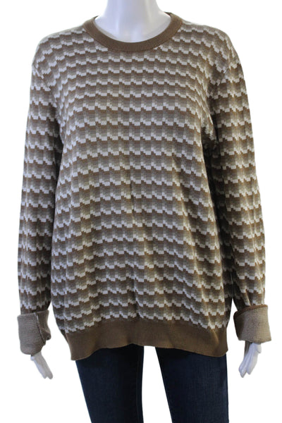 Perry Ellis Womens Pullover Crewneck Geometric Beige Cotton Modal Size M