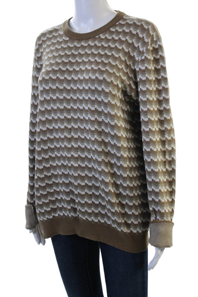 Perry Ellis Womens Pullover Crewneck Geometric Beige Cotton Modal Size M