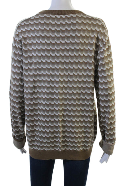 Perry Ellis Womens Pullover Crewneck Geometric Beige Cotton Modal Size M