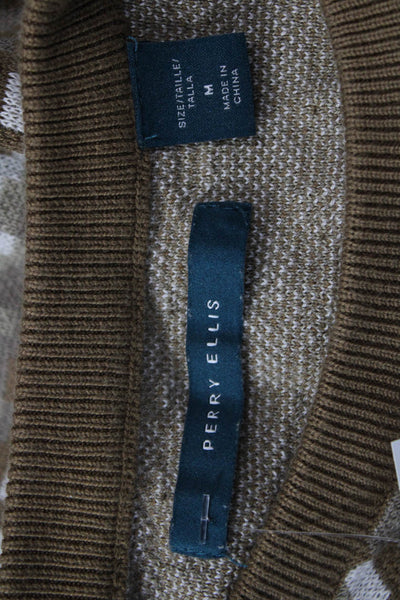Perry Ellis Womens Pullover Crewneck Geometric Beige Cotton Modal Size M