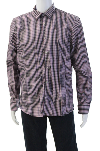 Ted Baker Men Point Collar Black Check Cotton Button-Up Shirt Size S