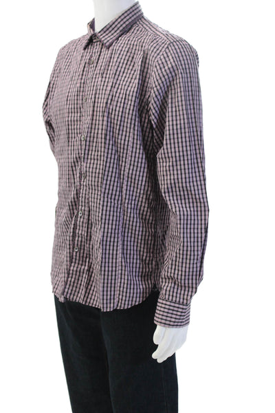 Ted Baker Men Point Collar Black Check Cotton Button-Up Shirt Size S
