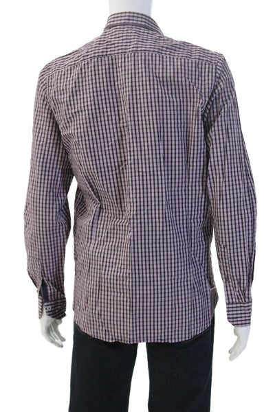 Ted Baker Men Point Collar Black Check Cotton Button-Up Shirt Size S