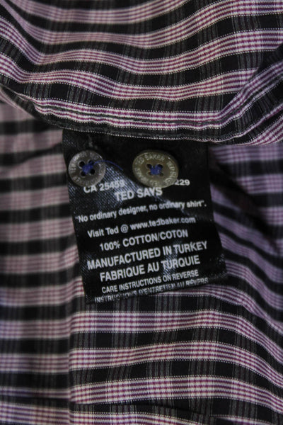 Ted Baker Men Point Collar Black Check Cotton Button-Up Shirt Size S