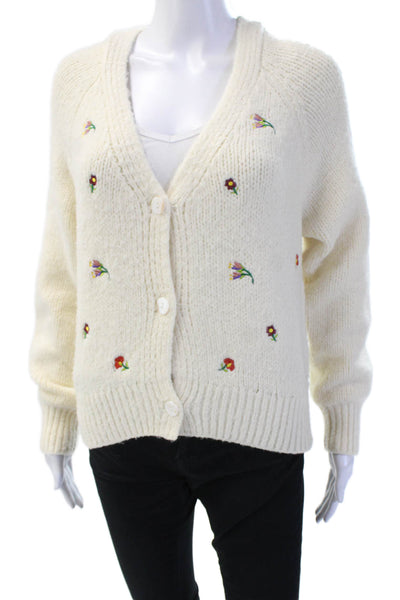 English Factory Women Cardigan White Floral Button Long Sleeve Size S
