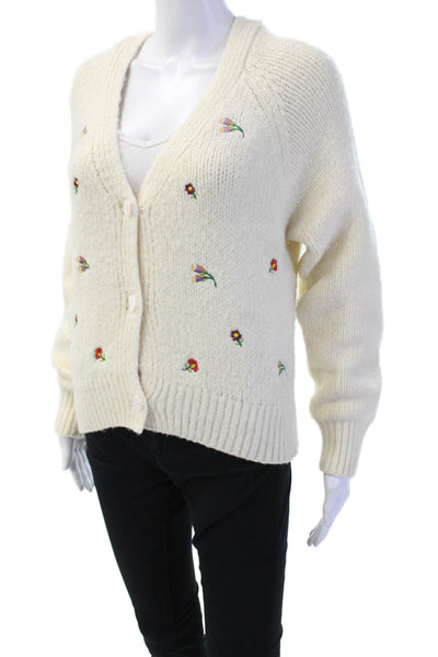 English Factory Women Cardigan White Floral Button Long Sleeve Size S