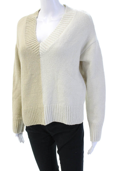Aqua Unisex Pullover V-Neck Beige Sweater Long Sleeve 76% Acrylic Size S