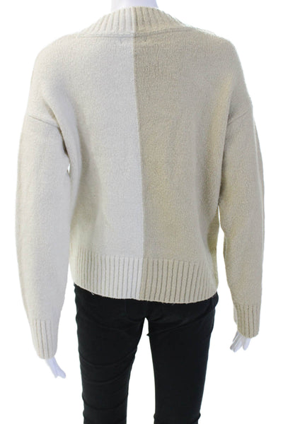 Aqua Unisex Pullover V-Neck Beige Sweater Long Sleeve 76% Acrylic Size S