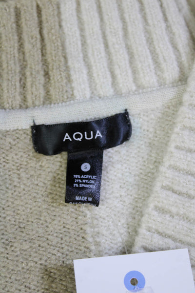 Aqua Unisex Pullover V-Neck Beige Sweater Long Sleeve 76% Acrylic Size S
