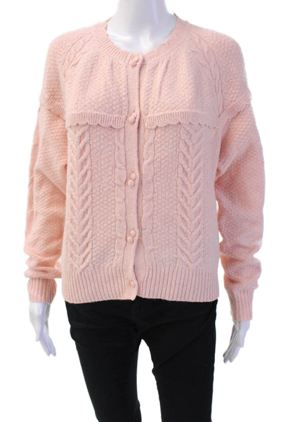 Central Park West Women Pink Cardigan Crew Neck Button Long Sleeve Size S