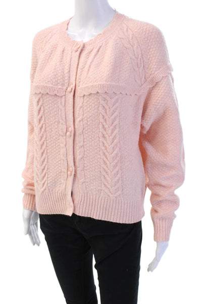 Central Park West Women Pink Cardigan Crew Neck Button Long Sleeve Size S