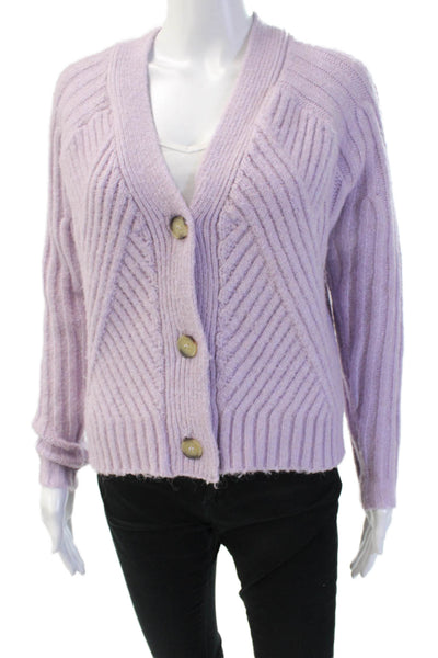 Aqua Womens Striped V-Neck Button Cardigan Purple Size XS