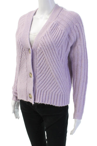 Aqua Womens Striped V-Neck Button Cardigan Purple Size XS