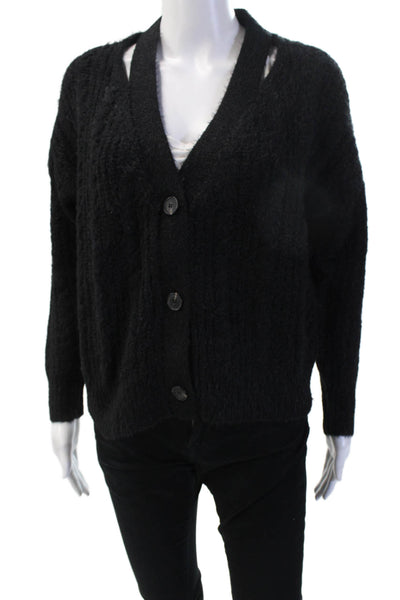Lucy Paris Womens Long Sleeve V-Neck Button Cardigan Black Size XS