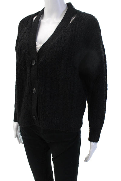 Lucy Paris Womens Long Sleeve V-Neck Button Cardigan Black Size XS
