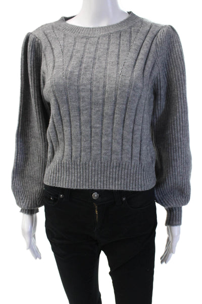 Gab kate Womens Pullover Striped Crew Neck Zip Sweater Gray Size S