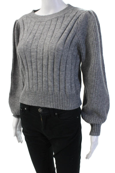 Gab kate Womens Pullover Striped Crew Neck Zip Sweater Gray Size S