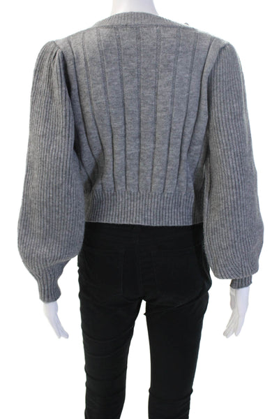 Gab kate Womens Pullover Striped Crew Neck Zip Sweater Gray Size S