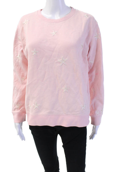 Aqua Women Pullover Sweatshirt Pink Cotton Long Sleeve Crew Neck Stars Size M