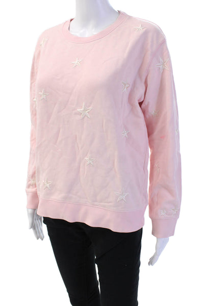 Aqua Women Pullover Sweatshirt Pink Cotton Long Sleeve Crew Neck Stars Size M
