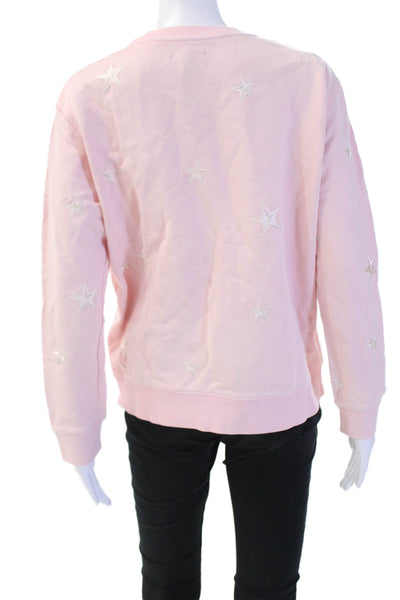 Aqua Women Pullover Sweatshirt Pink Cotton Long Sleeve Crew Neck Stars Size M