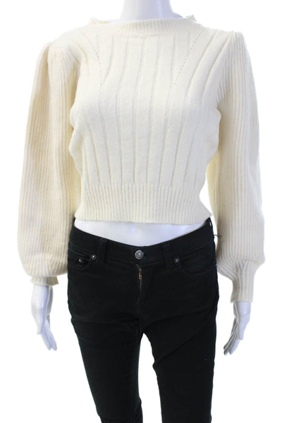 Gabe & Kate Women White Striped Pullover Crew Neck Zip Long Sleeve Size S