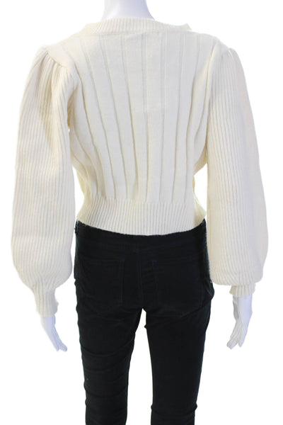 Gabe & Kate Women White Striped Pullover Crew Neck Zip Long Sleeve Size S