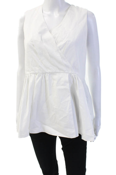 Tibi Women Tunic Blouse White V-Neck Sleeveless Button Cotton Designer Size 2