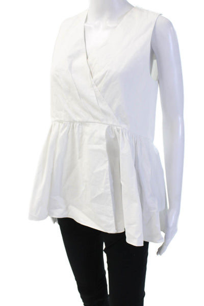 Tibi Women Tunic Blouse White V-Neck Sleeveless Button Cotton Designer Size 2