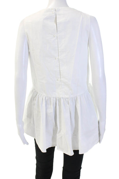 Tibi Women Tunic Blouse White V-Neck Sleeveless Button Cotton Designer Size 2
