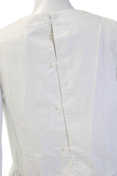 Tibi Women Tunic Blouse White V-Neck Sleeveless Button Cotton Designer Size 2