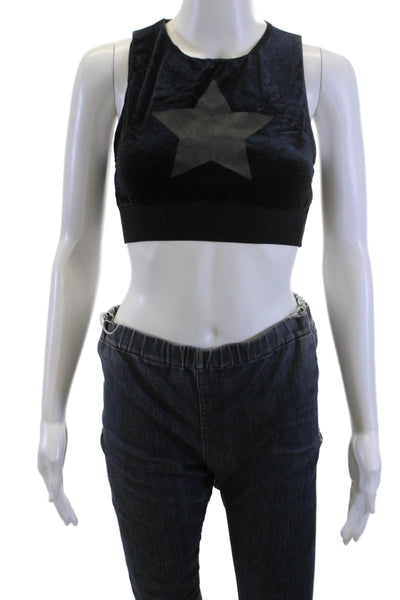 Ultracor Womens Velvet Stars Print Sports Bra Black Size Large