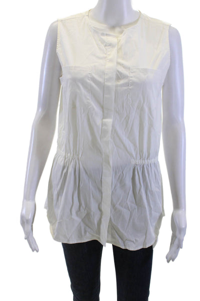 Theory Womens Sleeveless Button Up Blouse White Crew Neck Basic Size M
