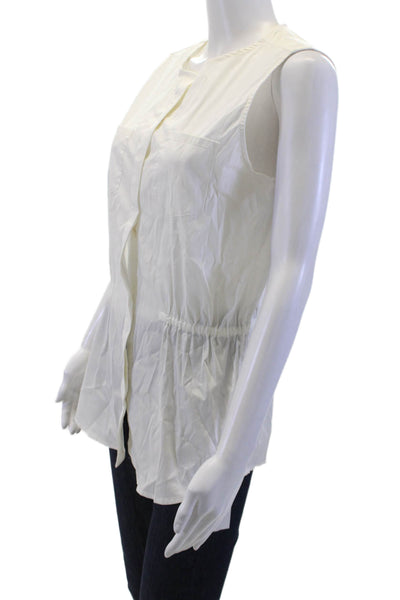 Theory Womens Sleeveless Button Up Blouse White Crew Neck Basic Size M