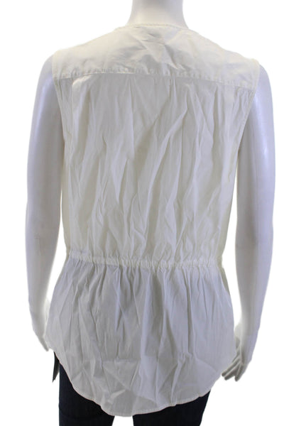 Theory Womens Sleeveless Button Up Blouse White Crew Neck Basic Size M
