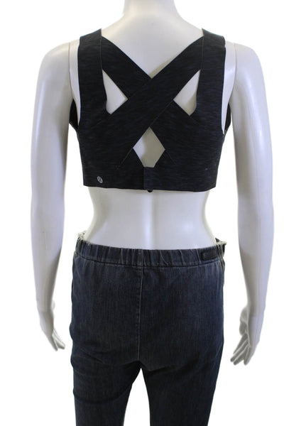 Lululemon Womens Cross Strap Back Sports Bra Blue Black Size 36 DD