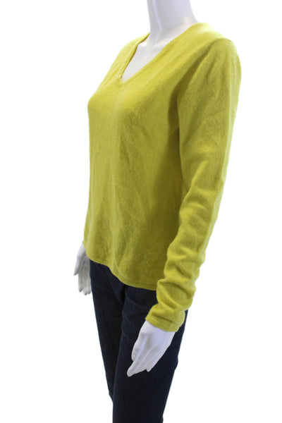 Sofia Cashmere Women V-Neck Yellow Cashmere Pullover Sweater Long Sleeve Size L