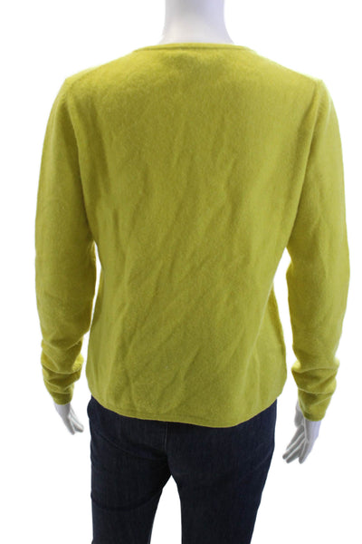 Sofia Cashmere Women V-Neck Yellow Cashmere Pullover Sweater Long Sleeve Size L