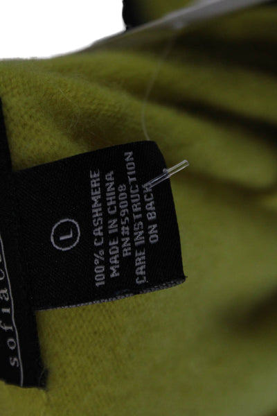 Sofia Cashmere Women V-Neck Yellow Cashmere Pullover Sweater Long Sleeve Size L