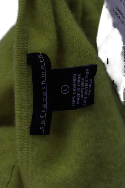 Sofia Cashmere Women V-Neck Yellow Cashmere Pullover Sweater Long Sleeve Size L