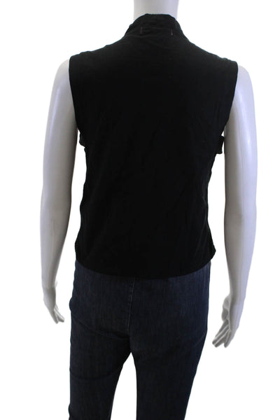 Amo Women Cropped Black Cotton V-Neck Lace Up Tank Size S