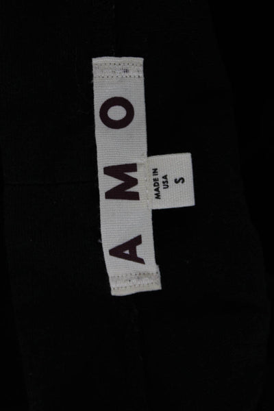 Amo Women Cropped Black Cotton V-Neck Lace Up Tank Size S