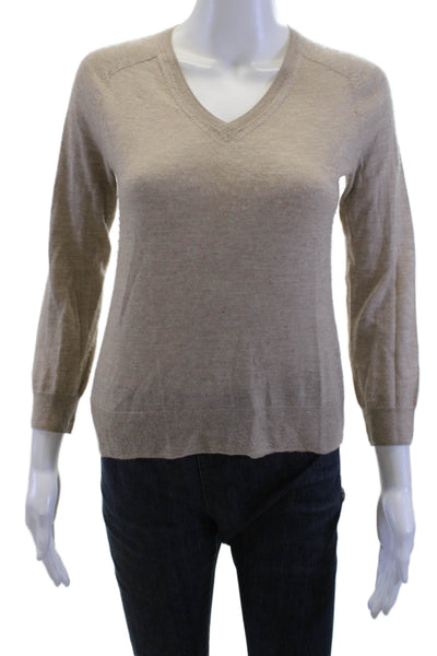 Isabel Marant Women Beige VNeck Pullover Sweater 3/4 Sleeve Cashmere Size 0