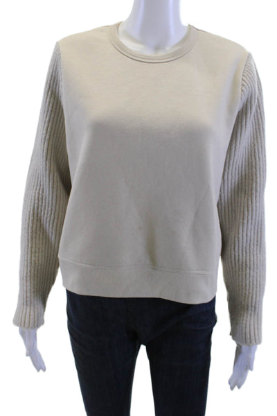 Zara Women Pullover Sweatshirt Beige Crew Neck Long Sleeve Size S