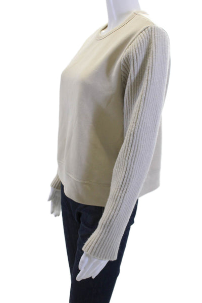 Zara Women Pullover Sweatshirt Beige Crew Neck Long Sleeve Size S